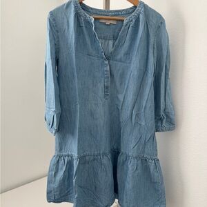 LOFT Light Blue Denim Tunic with Ruffle Hem